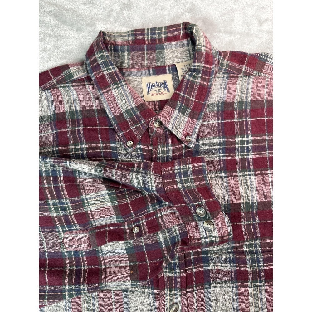 Himalaya Outfitters Shirt Mens 3XLT‎ Burgundy Gray Plaid Flannel Button Down